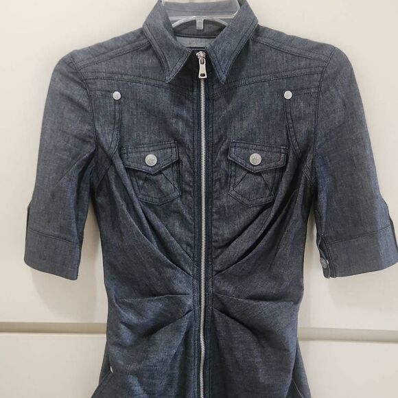 Rock & Republic Dark Blue Denim Dress,  Bodycon, Front zip, zips both ways,  NWO - Picture 2 of 9